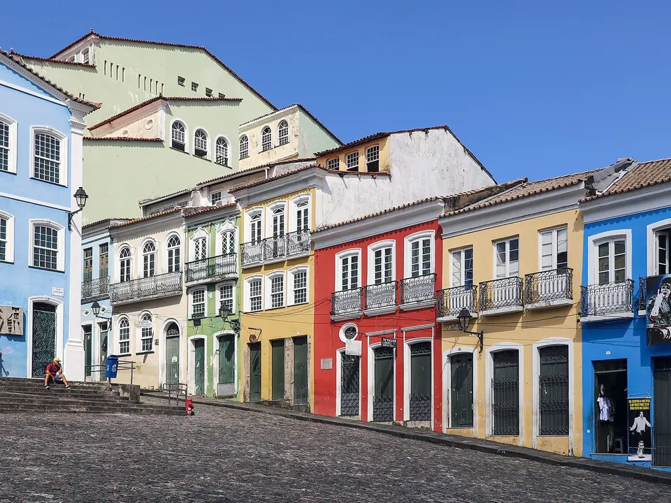 Casonas de colores del Pelourinho, en el centro histórico de Salvador, Bahia
